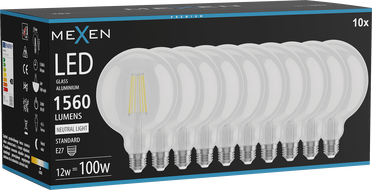 Mexen Vintis 10x LED Filament Bulb E27, G125, 12W, Neutral - 4000K, 1560 lm, clear - L158-E27-1240-00x10