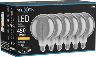 Mexen Vintis 6x Filament Spiral LED Bulb E27, G125, 8W, Warm - 2200K, 450 lm, smoke - L168-E27-0822-70x06