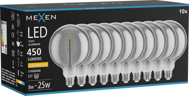 Mexen Vintis 10x LED Spiral Filament Bulb E27, G125, 8W, Warm - 2200K, 450 lm, smoke - L168-E27-0822-70x10