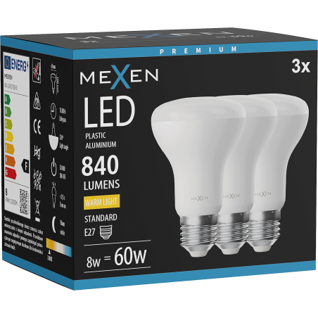 Mexen Nova 3x LED Bulb E27, R63, 8W, Warm - 3000K, 840 lm - L104-E27-0830-01x03