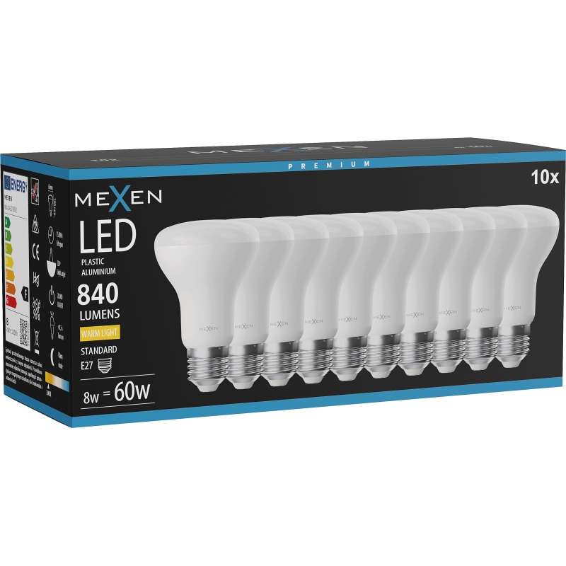 Mexen Nova 10x LED Bulb E27, R63, 8W, Warm - 3000K, 840 lm - L104-E27-0830-01x10