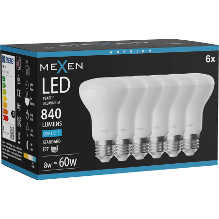 Mexen Nova 6x LED Bulb E27, R63, 8W, Cool - 6500K, 840 lm - L104-E27-0865-01x06