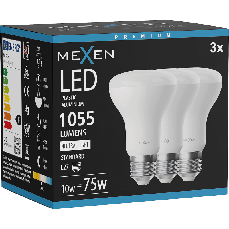 Mexen Nova 3x LED Bulb E27, R63, 10W, Neutral - 4000K, 1055 lm - L104-E27-1040-01x03