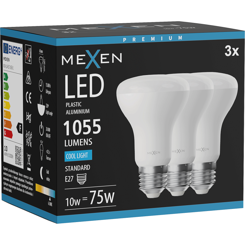 Mexen Nova 3x LED Bulb E27, R63, 10W, Cool - 6500K, 1055 lm - L104-E27-1065-01x03