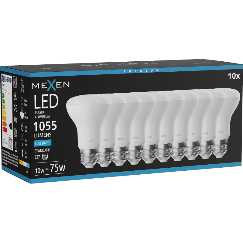 Mexen Nova 10x LED Bulb E27, R63, 10W, Cold - 6500K, 1055 lm - L104-E27-1065-01x10