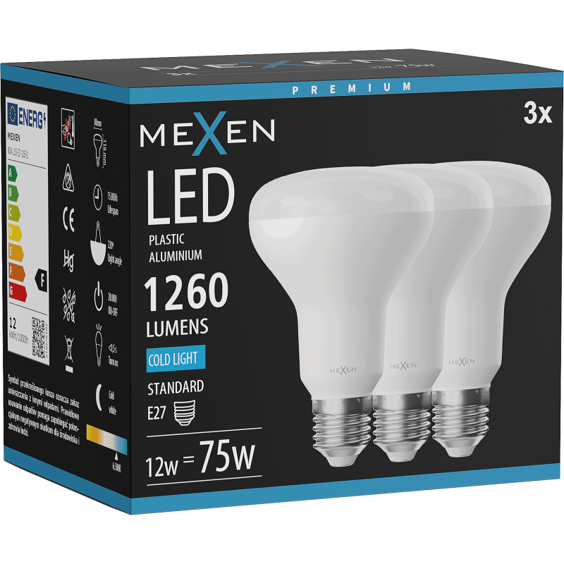 Mexen Nova 3x LED Bulb E27, R80, 12W, Cool - 6500K, 1260 lm - L105-E27-1265-01x03