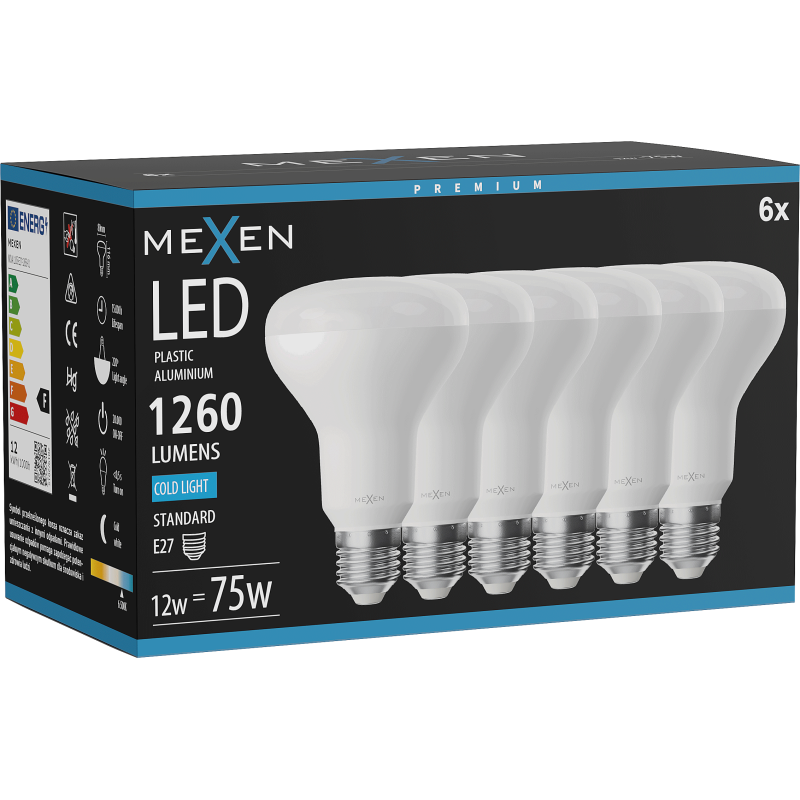 Mexen Nova 6x LED Bulb E27, R80, 12W, Cool - 6500K, 1260 lm - L105-E27-1265-01x06