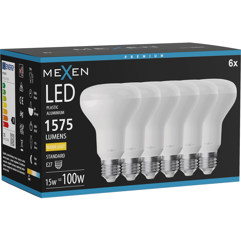 Mexen Nova 6x LED Bulb E27, R80, 15W, Warm - 3000K, 1575 lm - L105-E27-1530-01x06
