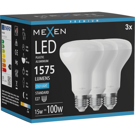 Mexen Nova 3x LED Bulb E27, R80, 15W, Cool White - 6500K, 1575 lm - L105-E27-1565-01x03