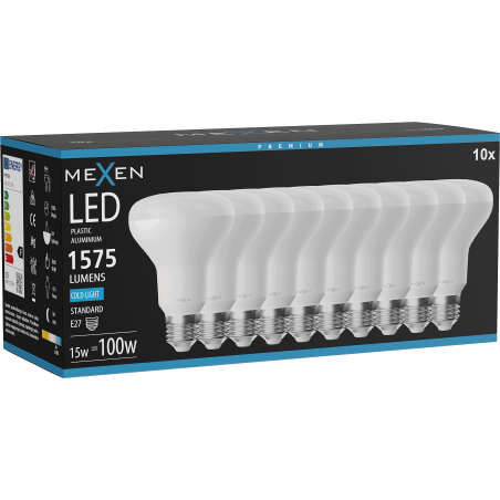Mexen Nova 10x LED Bulb E27, R80, 15W, Cool - 6500K, 1575 lm - L105-E27-1565-01x10