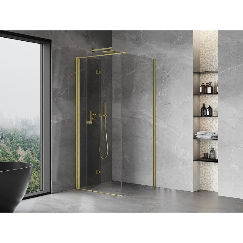 Mexen Mist-F folding shower cabin left 100 x 100 cm, transparent, brushed gold - 8A6T-100-100-55-00-L