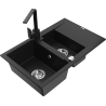 Mexen Gaspar 1.5-bowl granite sink with drainer and Rita kitchen faucet, black - 6507-77-670300-70