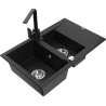 Mexen Gaspar granite kitchen sink 1.5-bowl with drainer and Rita kitchen faucet, black - 6507-77-670300-70