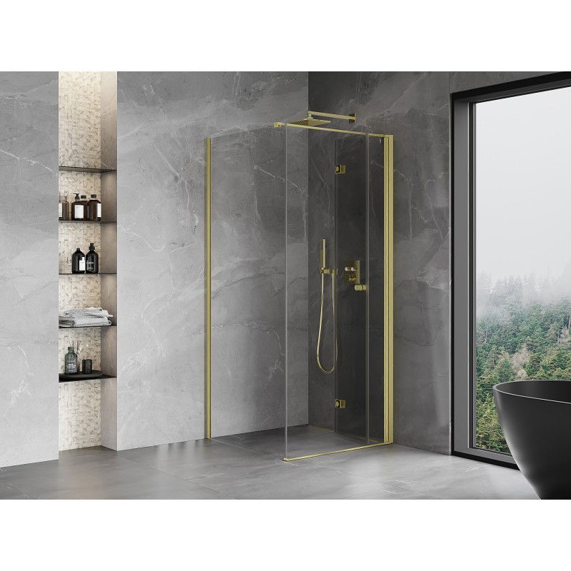 Mexen Mist-F folding shower enclosure right 75 x 75 cm, transparent, brushed gold - 8A6T-075-075-55-00-P