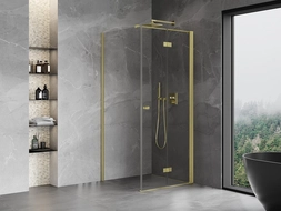 Mexen Mist-F Right Folding Shower Enclosure 80 x 80 cm, Transparent, Brushed Gold - 8A6T-080-080-55-00-P