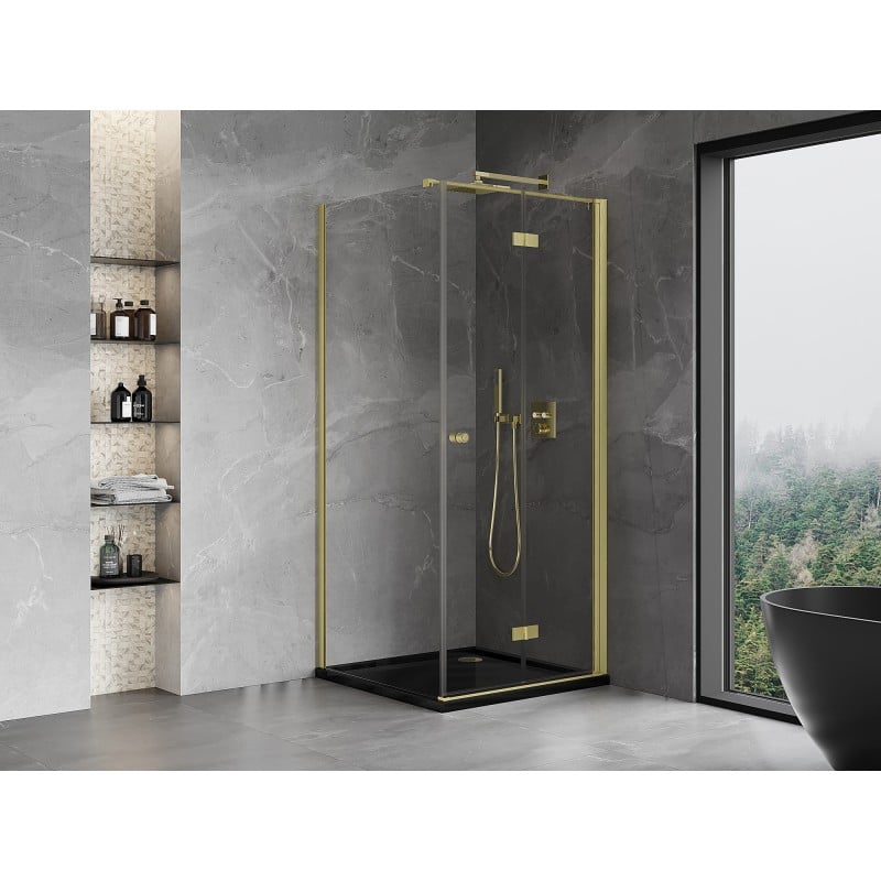 Mexen Mist-F Right Folding Shower Enclosure 80 x 80 cm, Transparent, Brushed Gold - 8A6T-080-080-55-00-P