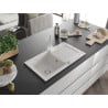 Mexen Pablo granite kitchen sink 1-bowl with drainer and Rita kitchen tap, white - 6510-20-670300-20