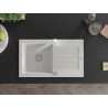 Mexen Pablo granite kitchen sink 1-bowl with drainer and Rita kitchen faucet, white - 6510-20-670300-20
