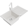 Mexen Pablo granite kitchen sink 1-bowl with drainer and Rita kitchen faucet, white - 6510-20-670300-20