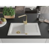 Mexen Pablo granite 1-bowl sink with drainer and Rita kitchen faucet, white - 6510-20-670300-50