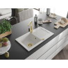 Mexen Pablo granite sink 1-bowl with drainer and Rita kitchen faucet, white - 6510-20-670300-50