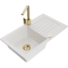 Mexen Pablo 1-compartment granite sink with a drip tray and kitchen mixer tap Rita, White - 6510-20-670300-50