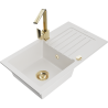 Mexen Pablo granite 1-bowl sink with drainer and Rita kitchen faucet, white - 6510-20-670300-50