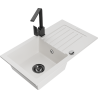Mexen Pablo 1-Bowl Granite Kitchen Sink with Drainer and Rita Kitchen Tap, White - 6510-20-670300-70