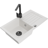 Mexen Pablo granite kitchen sink 1-bowl with drainer and kitchen faucet Rita, white - 6510-20-670300-70