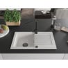 Mexen Pablo granite kitchen sink 1-bowl with drainer and kitchen faucet Rita, white - 6510-20-670300-70