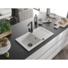 Mexen Pablo 1-compartment granite sink with a drip tray and kitchen mixer tap Rita, White - 6510-20-670300-70