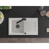Mexen Pablo granite kitchen sink 1-bowl with drainer and kitchen faucet Rita, white - 6510-20-670300-70
