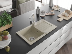 Mexen Pablo granite sink 1-bowl with drainer and Rita kitchen tap, beige - 6510-69-670300-00