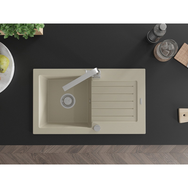 Mexen Pablo granite sink 1-bowl with drainer and kitchen faucet Rita, beige - 6510-69-670300-00