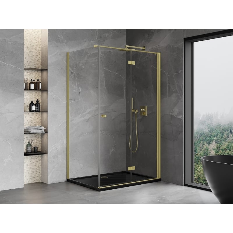 Mexen Mist-F folding shower cabin right 80 x 100 cm, transparent, brushed gold - 8A6T-080-100-55-00-P