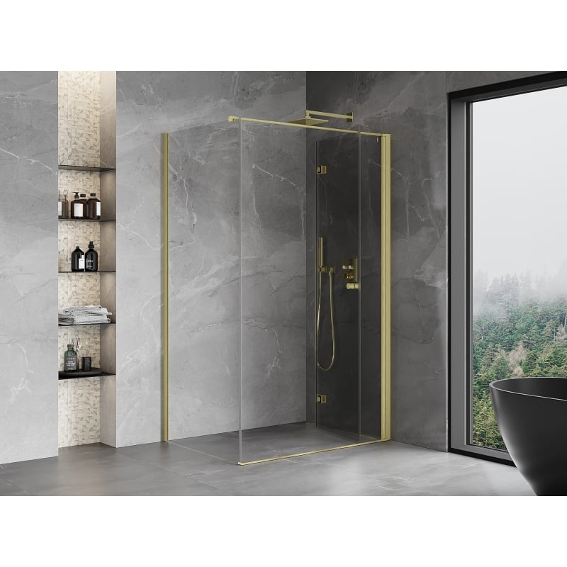 Mexen Mist-F folding shower cabin right 80 x 100 cm, transparent, brushed gold - 8A6T-080-100-55-00-P