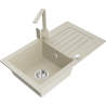 Mexen Pablo 1-bowl granite sink with drainer and Rita kitchen tap, beige - 6510-69-670300-69