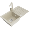 Mexen Pablo 1-compartment granite sink with a drip tray and kitchen mixer tap Rita, Beige - 6510-69-670300-69