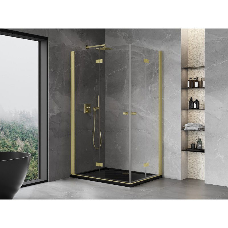 Mexen Mist-F Duo Foldable Shower Enclosure Left 90 x 75 cm, Transparent, Brushed Gold - 8A6-090L-075P-55-00