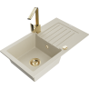 Mexen Pablo 1-compartment granite sink with a drip tray and kitchen mixer tap Rita, Beige - 6510-69-670300-50