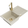 Mexen Pablo granite sink 1-bowl with drainer and kitchen faucet Rita, beige - 6510-69-670300-50