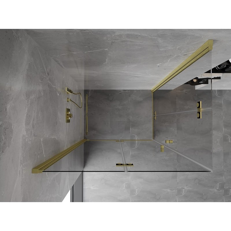 Mexen Mist-F Duo folding shower enclosure left 95 x 90 cm, transparent, brushed gold - 8A6-095L-090P-55-00
