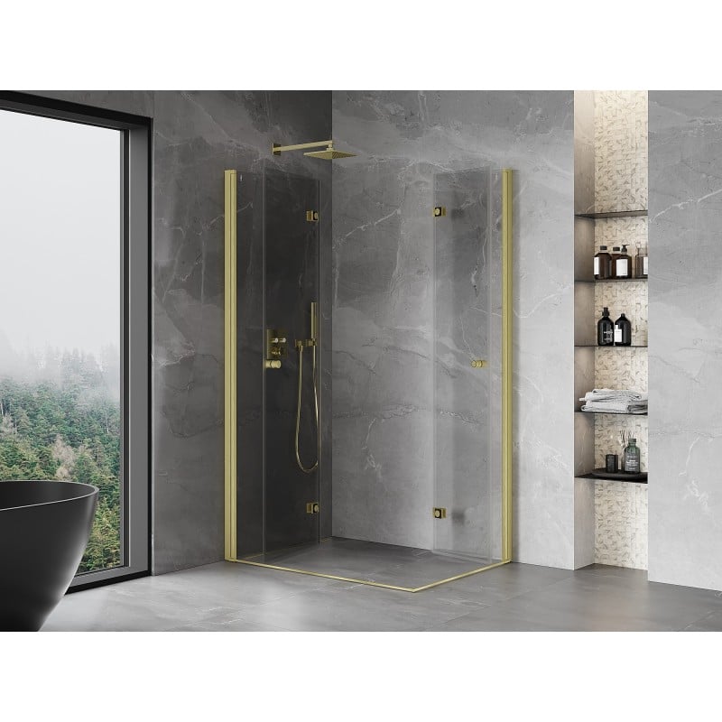 Mexen Mist-F Duo folding shower enclosure left 95 x 90 cm, transparent, brushed gold - 8A6-095L-090P-55-00