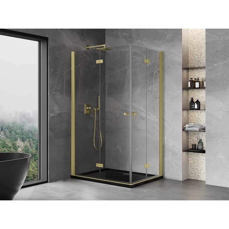 Mexen Mist-F Duo Left Folding Shower Cabin 110 x 90 cm, Transparent, Brushed Gold - 8A6-110L-090P-55-00