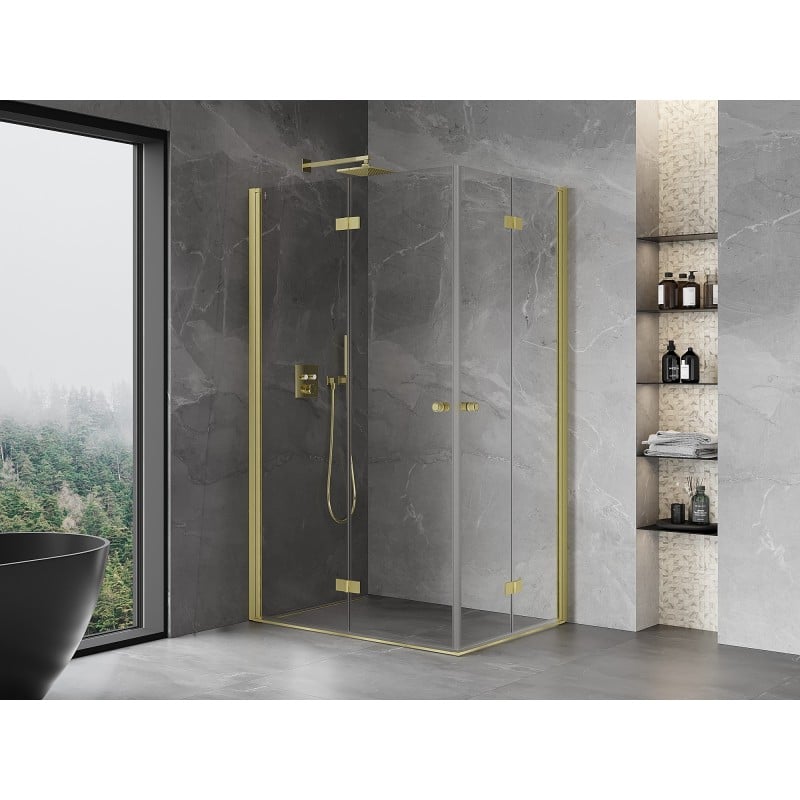 Mexen Mist-F Duo folding shower enclosure left 120 x 100 cm, transparent, brushed gold - 8A6-120L-100P-55-00