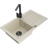 Mexen Pablo 1-compartment granite sink with a drip tray and kitchen mixer tap Rita, Beige - 6510-69-670300-70