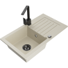 Mexen Pablo granite kitchen sink 1-bowl with drainer and kitchen faucet Rita, beige - 6510-69-670300-70