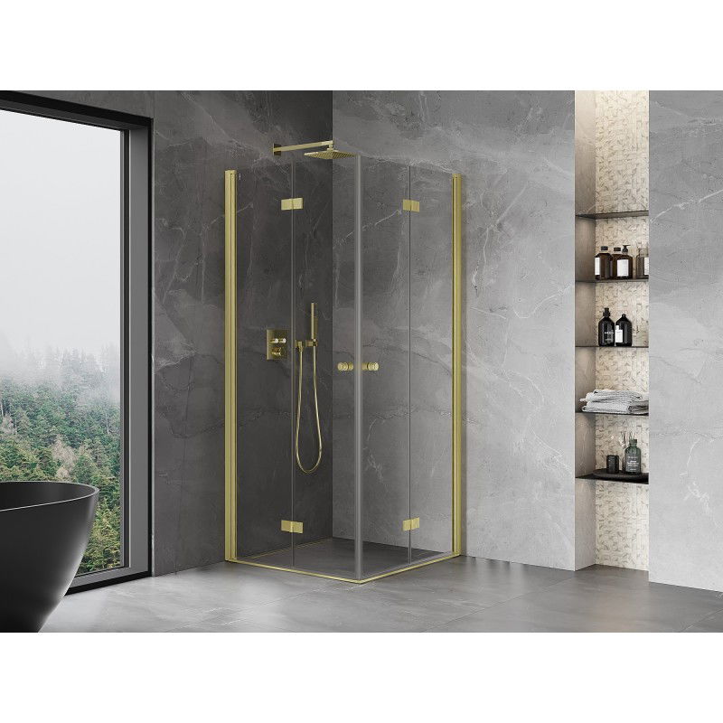 Mexen Mist-F Duo foldable shower cabin 70 x 70 cm, transparent, brushed gold - 8A6-070L-070P-55-00