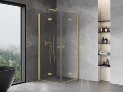 Mexen Mist-F Duo folding shower cabin 75 x 75 cm, transparent, brushed gold - 8A6-075L-075P-55-00