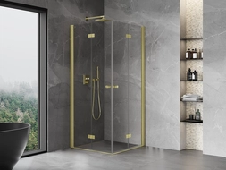 Mexen Mist-F Duo folding shower cabin 80 x 80 cm, transparent, brushed gold - 8A6-080L-080P-55-00